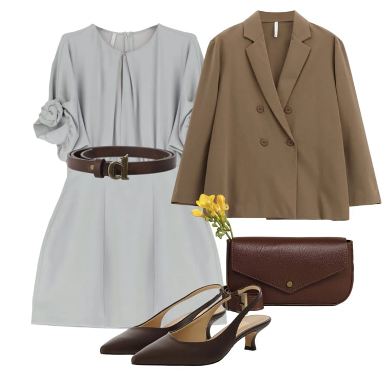 Outfit donna - Cerimonia al Comune. Stile Chic per Cerimonia. Abbinamento con vestiti corti, blazer, cinture, décolleté, borse a tracolla.