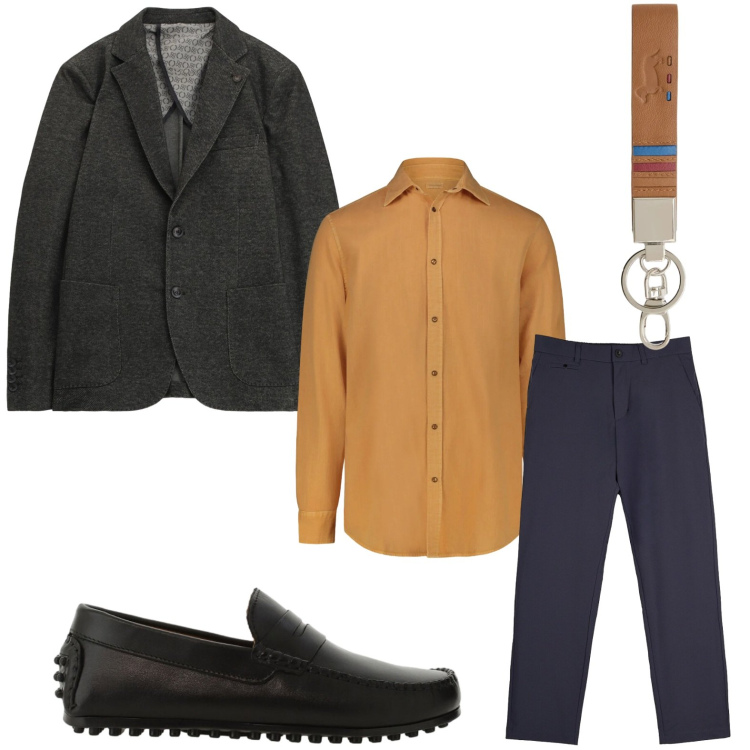 Outfit uomo - Guardaroba ordinato. Stile Trendy per Tutti i giorni. Abbinamento con portachiavi, scarpe stringate, giacche, pantaloni chino, camicie.