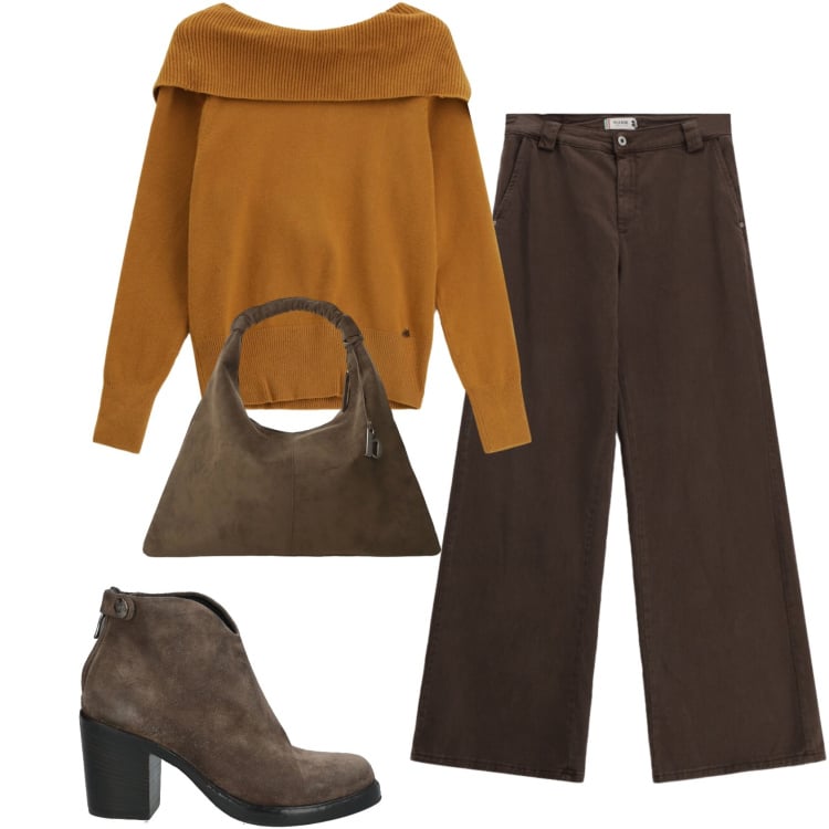 Outfit donna - Total look #2367651. Stile Basic per Ufficio. Abbinamento con stivaletti, pantaloni a palazzo, maglieria, cappotti.