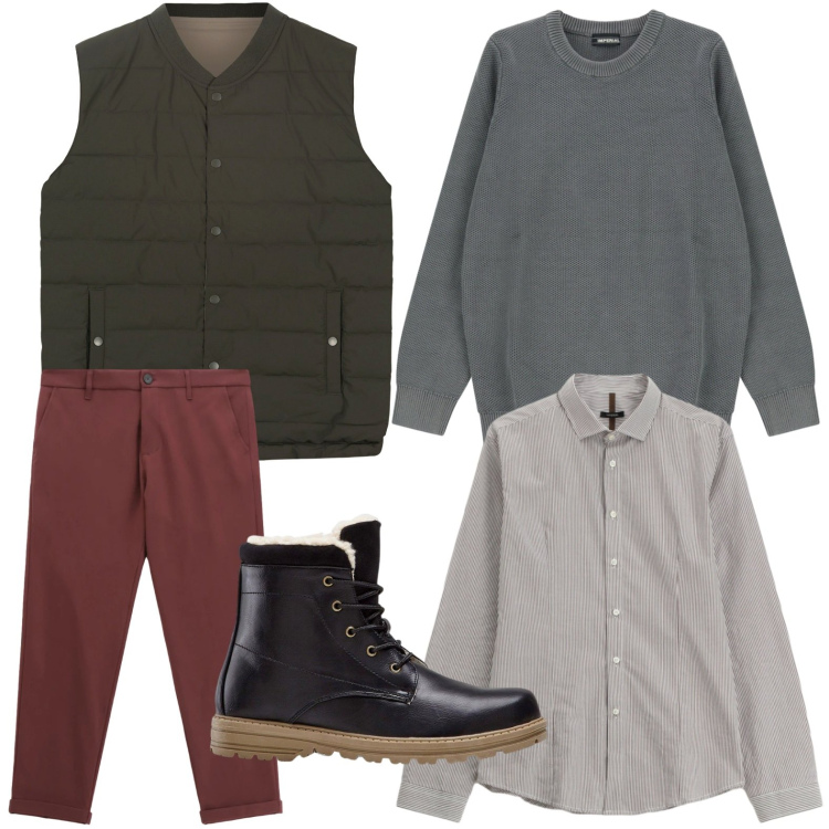 Outfit uomo - Gilet smanicato. Stile Casual per Tutti i giorni. Abbinamento con stivali e stivaletti, pantaloni, camicie, pullovers, gilet.