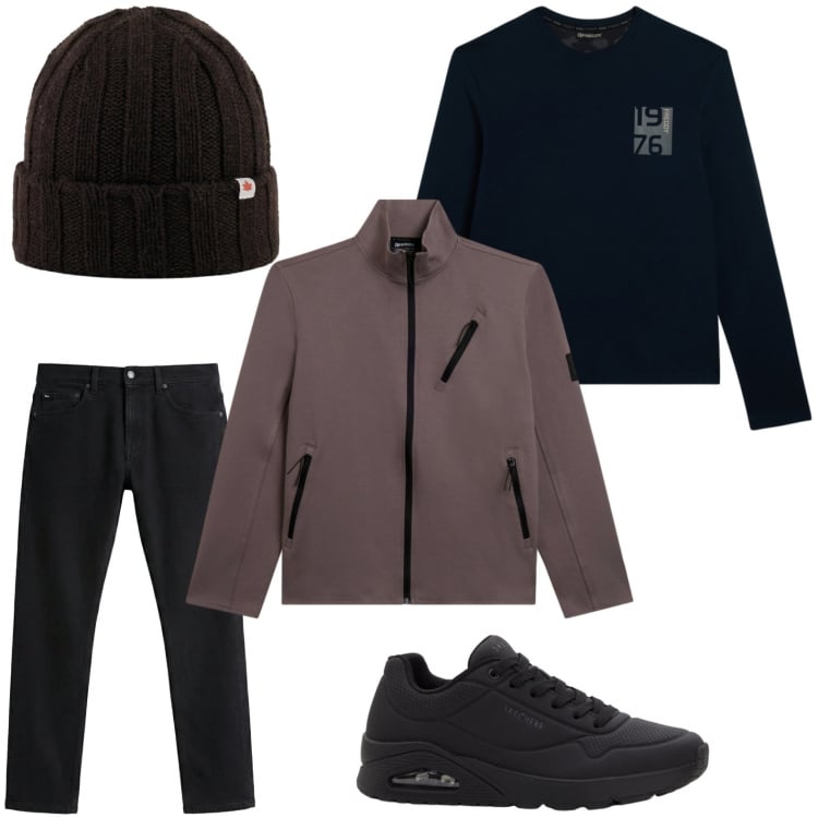 Outfit uomo - Sportivo glam. Stile Trendy per Tutti i giorni. Abbinamento con sneakers, jeans, felpe, t-shirt, berretti.