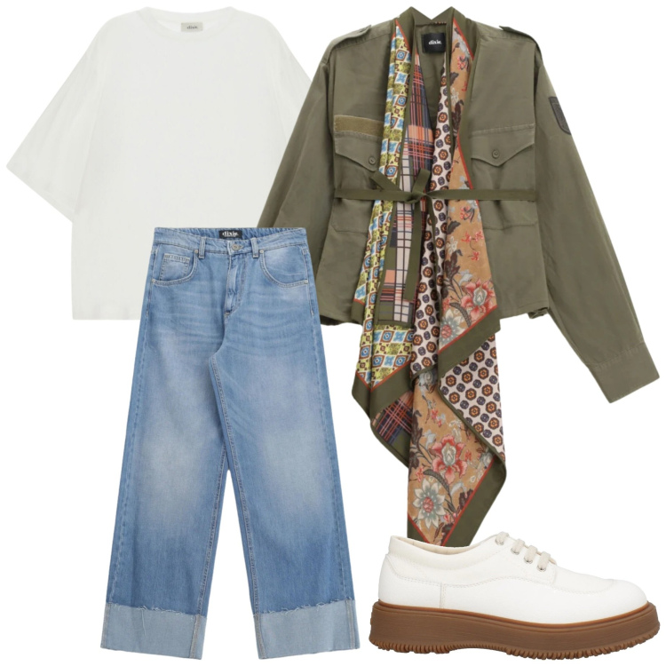 Outfit donna - Dixie new collection. Stile Casual chic per Tutti i giorni. Abbinamento con scarpe stringate, jeans, t-shirt, blazer.