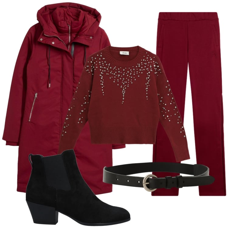 Outfit donna - Total look #2367661. Stile Basic per Ufficio. Abbinamento con stivaletti chelsea, piumini, maglieria, cinture, pantaloni.