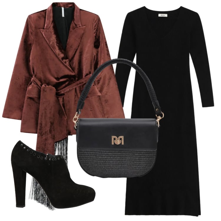 Outfit donna - Total look #2367665. Stile Basic per Serata fuori. Abbinamento con stivaletti, borse a spalla, blazer, vestiti midi/longuette.