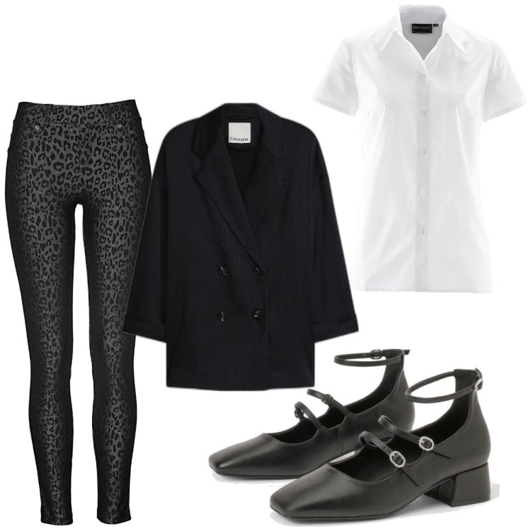 Outfit femme - Basique #1277. Style Basique pour Tous les jours. Assortir avec pantalon , chemises à manches courtes, blazers, escarpins.
