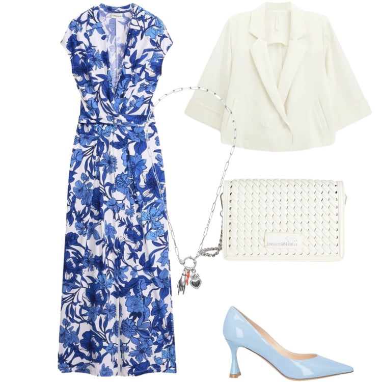 Outfit donna - Total look #2367725. Stile Chic per Cerimonia. Abbinamento con décolleté, tute, borse a tracolla, blazer, ciondoli.