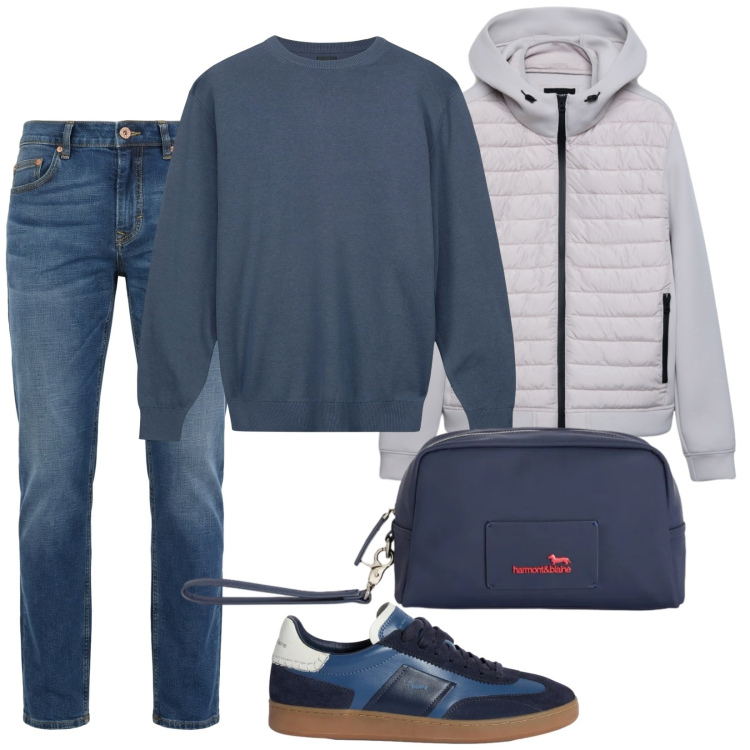Outfit uomo - Total look #2367731. Stile Casual per Tutti i giorni. Abbinamento con borse sportive, sneakers, jeans, giacche, maglieria.