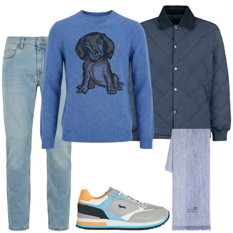 Outfit uomo - Total look #2367737. Stile Casual per Tutti i giorni. Abbinamento con jeans slim fit, sneakers, sciarpe, maglieria, giacche.