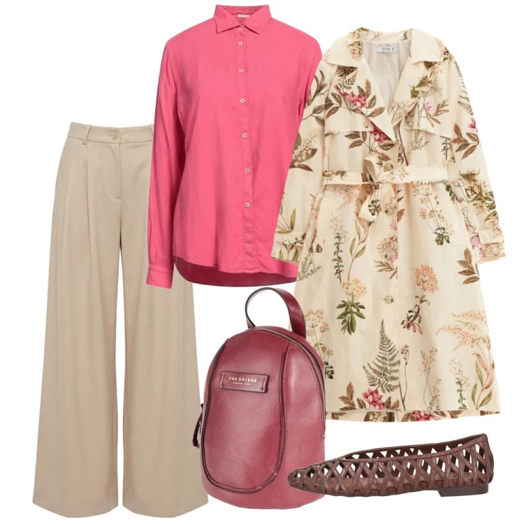 Outfit donna - Primavera. Stile Bon Ton per Tutti i giorni. Abbinamento con zaini, ballerine, camicie, pantaloni, trench.