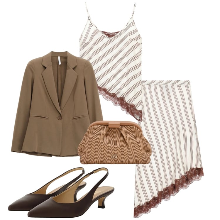 Outfit donna - Total look #2367780. Stile Chic per Serata fuori. Abbinamento con gonne longuette, top, pochette, blazer, décolleté.