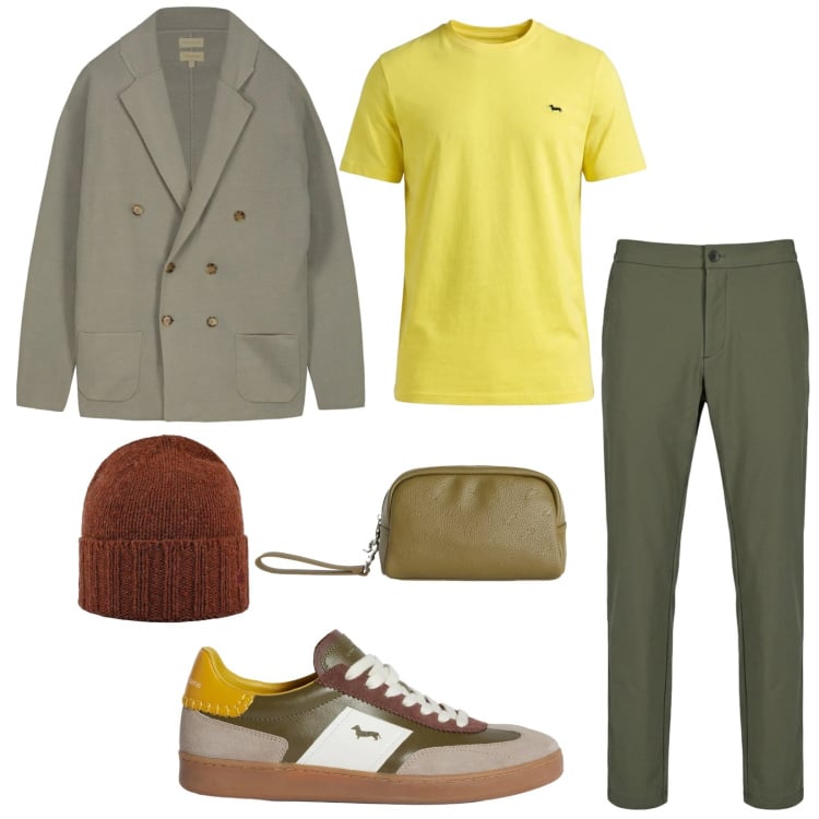 Outfit uomo - Yellow submarine 2.0. Stile Casual per Tutti i giorni. Abbinamento con t-shirt, borse sportive, sneakers, cappelli, pantaloni, cardigans.