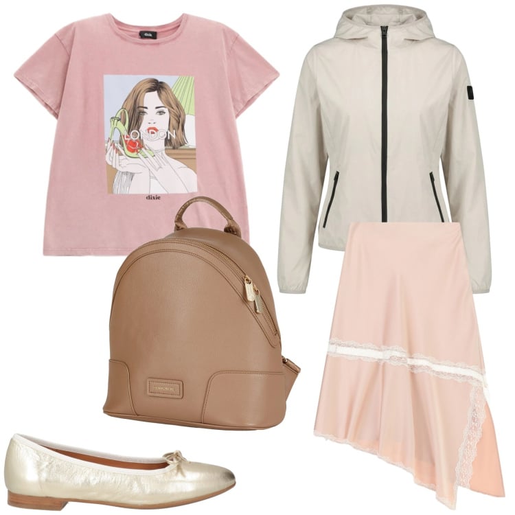 Outfit donna - La gonna con inserti di pizzo. Stile Urban per Tutti i giorni. Abbinamento con ballerine, zaini, gonne longuette, giacche sportive, t-shirt.