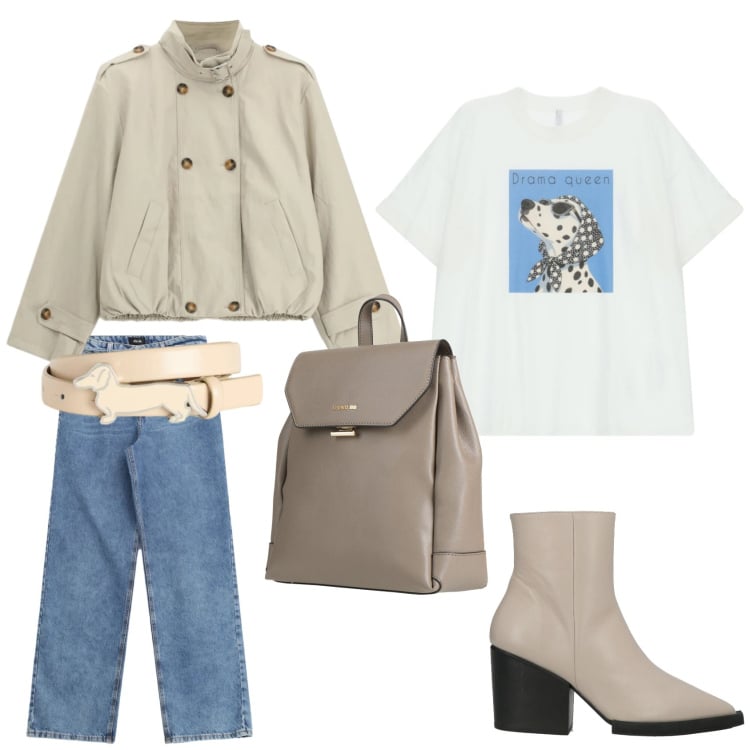 Outfit donna - Casual primavera 2026. Stile Casual per Tutti i giorni. Abbinamento con stivaletti, zaini, cinture, giacche, t-shirt, jeans.