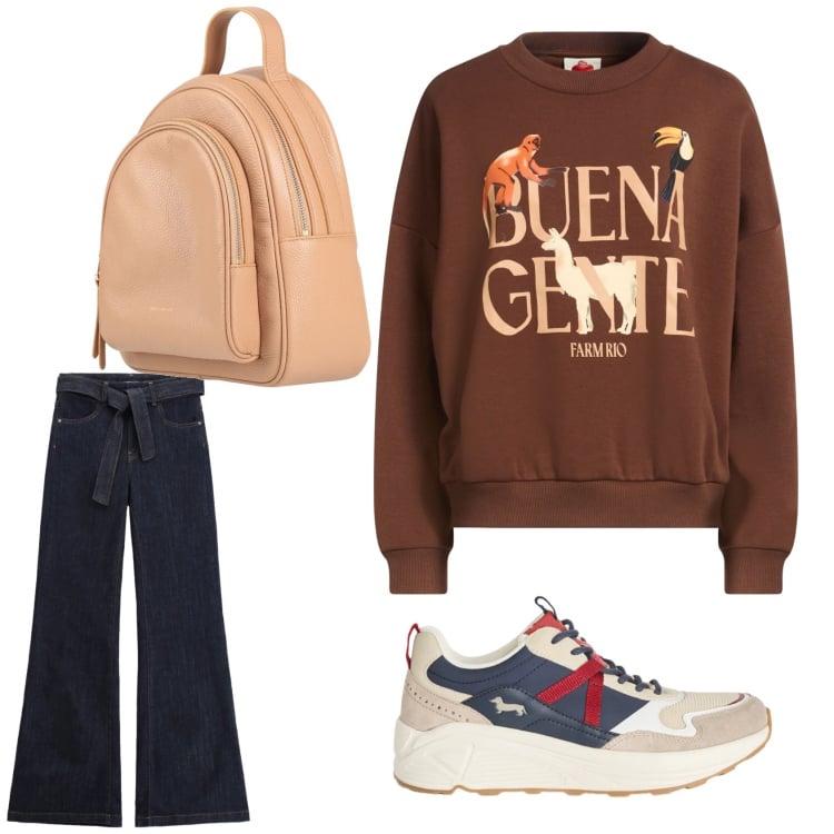 Outfit donna - La felpa Farm Rio. Stile Casual per Tutti i giorni. Abbinamento con felpe, zaini, sneakers, jeans a zampa.