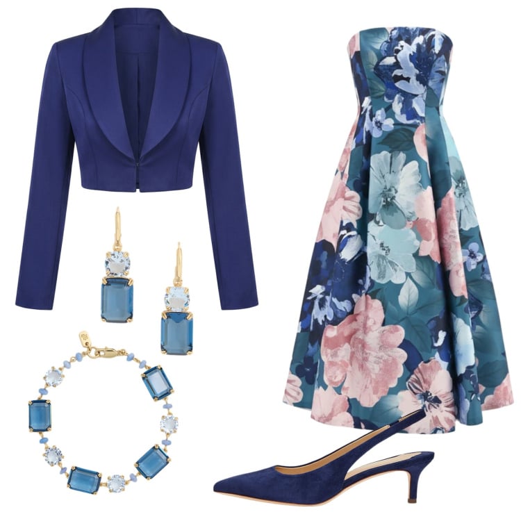 Outfit donna - Cerimonia primaverile. Stile Chic per Cerimonia. Abbinamento con vestiti midi/longuette, bolero, orecchini, décolleté, braccialetti.