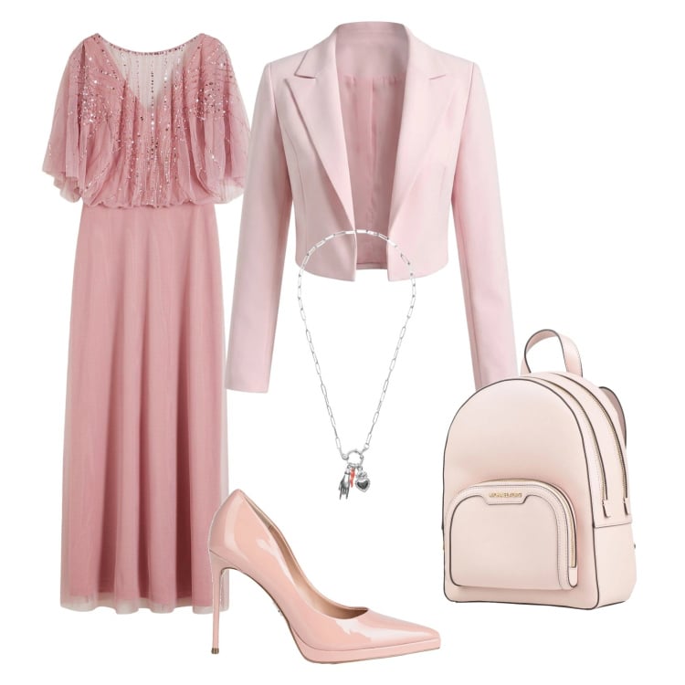 Outfit donna - Total look #2368067. Stile Chic per Cerimonia. Abbinamento con décolleté, zaini, vestiti lunghi, bolero, ciondoli.