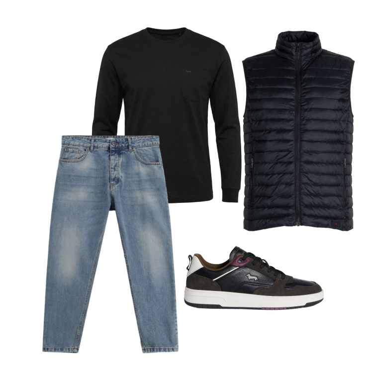 Outfit uomo - Marzo. Stile Casual per Tutti i giorni. Abbinamento con jeans, sneakers, t-shirt, piumini.