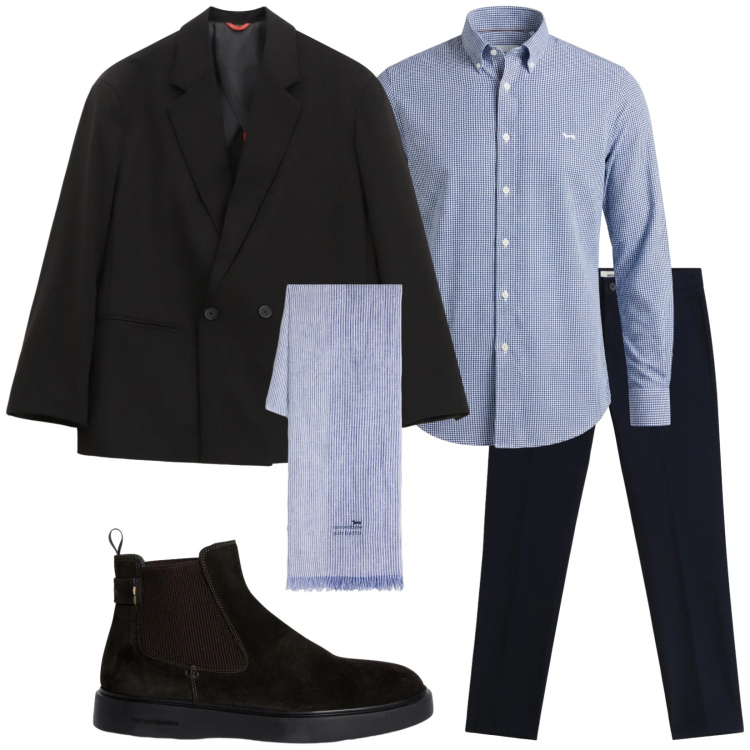 Outfit uomo - Total look #2368088. Stile Business/Elegante per Ufficio. Abbinamento con sciarpe, stivali e stivaletti, camicie, pantaloni, giacche.