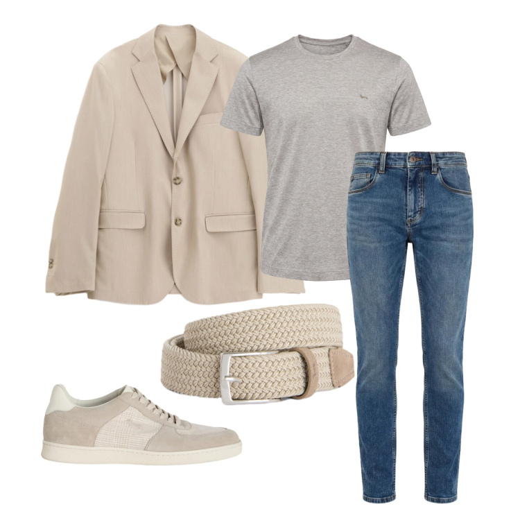 Outfit uomo - Marzo. Stile Trendy per Tutti i giorni. Abbinamento con cinture, t-shirt, jeans slim fit, sneakers, giacche.