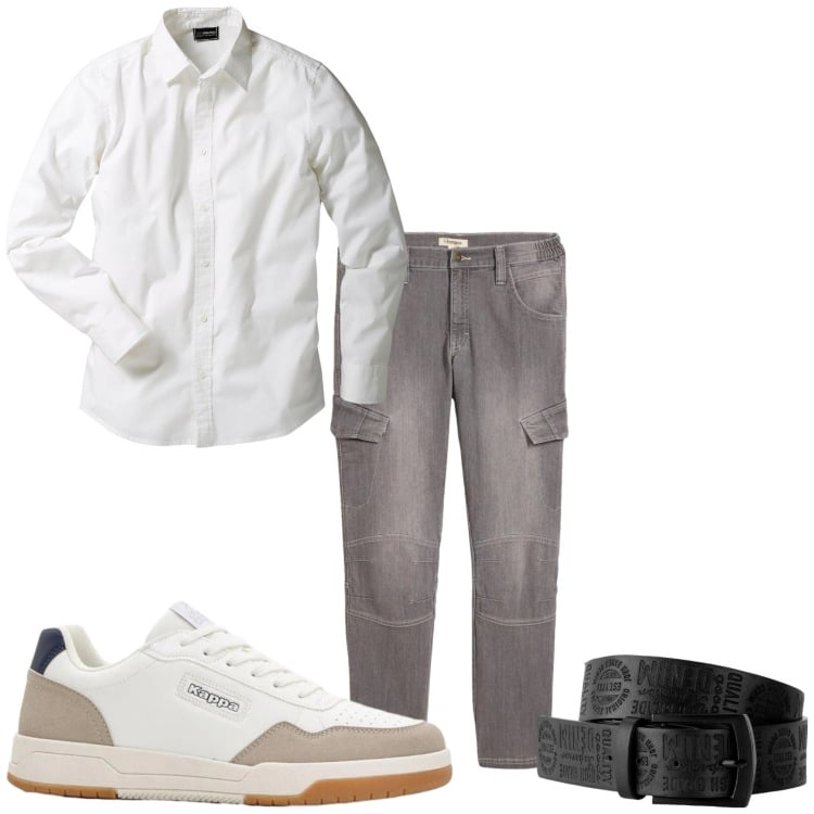 Outfit uomo - Mi vesto Bonprix. Stile Casual per Tutti i giorni. Abbinamento con camicie, cinture, sneakers, jeans dritti.