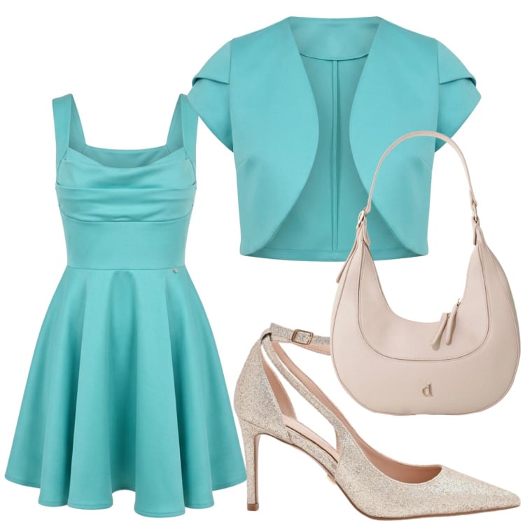 Outfit donna - Total look #2368154. Stile Chic per Cerimonia. Abbinamento con décolleté, vestiti corti, bolero, borse a tracolla.