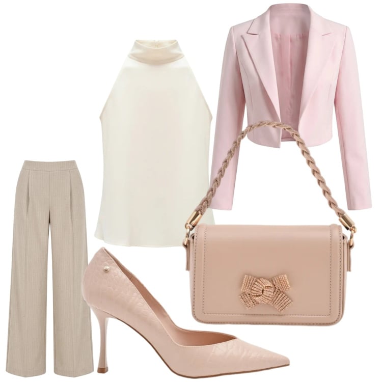 Outfit donna - Total look #2368159. Stile Chic per Serata fuori. Abbinamento con pochette, décolleté, top, bolero, pantaloni a palazzo.