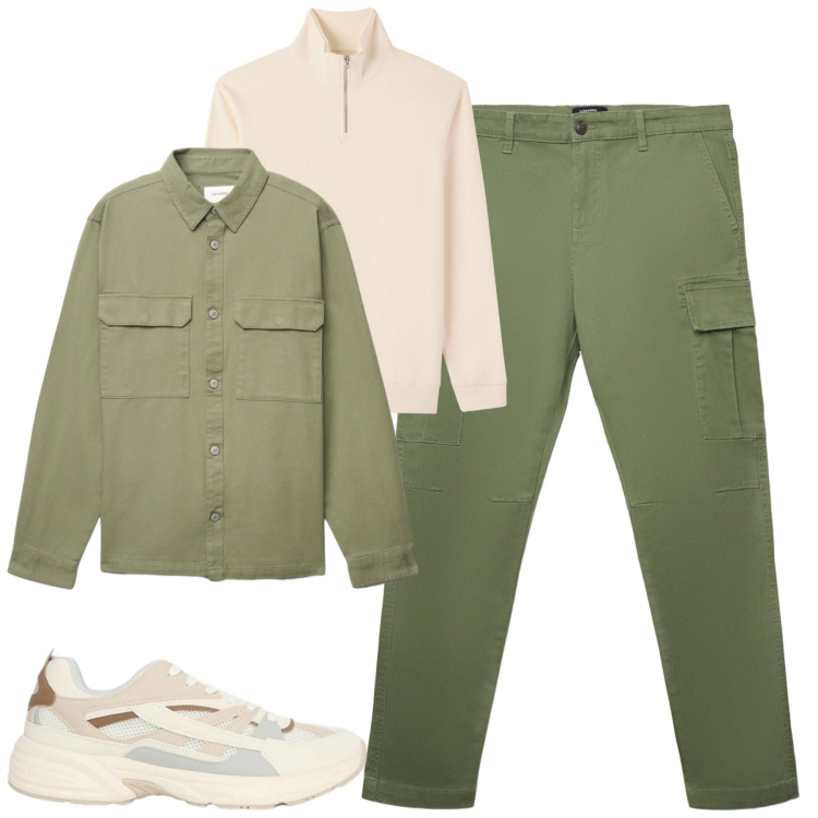 Outfit uomo - Total look #2368183. Stile Casual per Tutti i giorni. Abbinamento con felpe, sneakers, cappotti, pantaloni cargo.