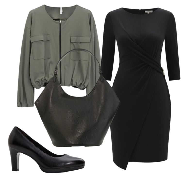 Outfit donna - Total look #2368194. Stile Bon Ton per Serata fuori. Abbinamento con décolleté, vestiti asimmetrici, bomber, borse a spalla.