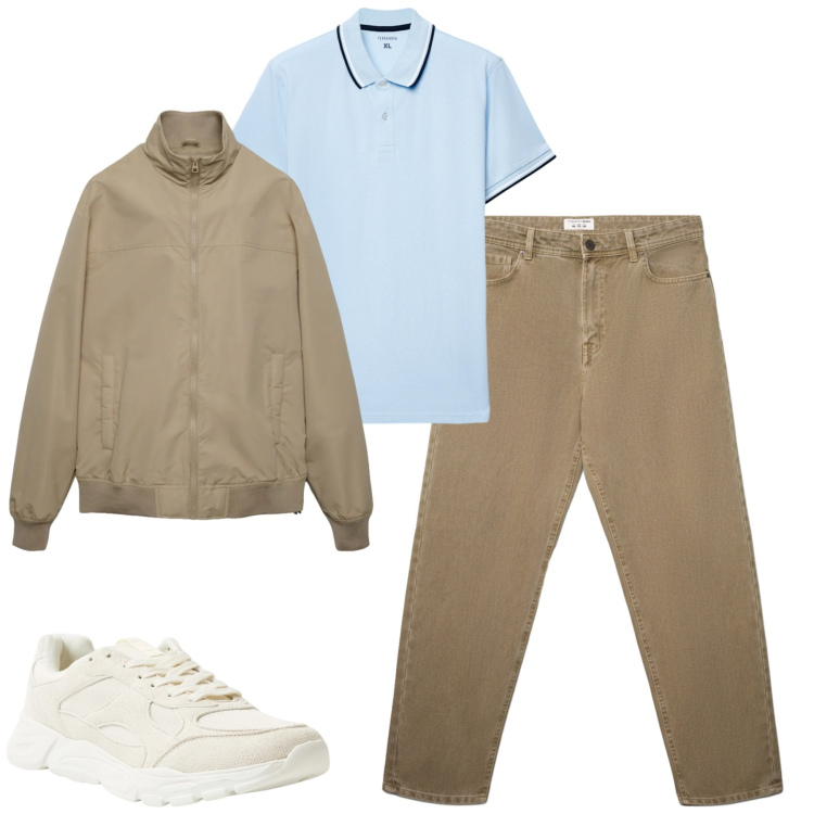 Outfit uomo - City. Stile Urban per Tutti i giorni. Abbinamento con jeans, bomber, polo, sneakers.