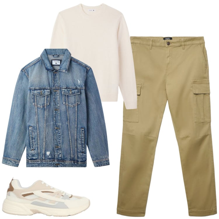 Outfit uomo - Total look #2368206. Stile Casual per Tutti i giorni. Abbinamento con giacche, pantaloni cargo, sneakers, pullovers.