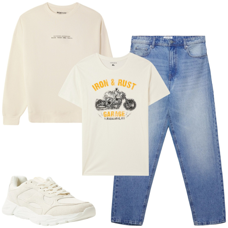 Outfit uomo - Total look #2368212. Stile Casual per Tutti i giorni. Abbinamento con t-shirt, felpe, jeans, sneakers.