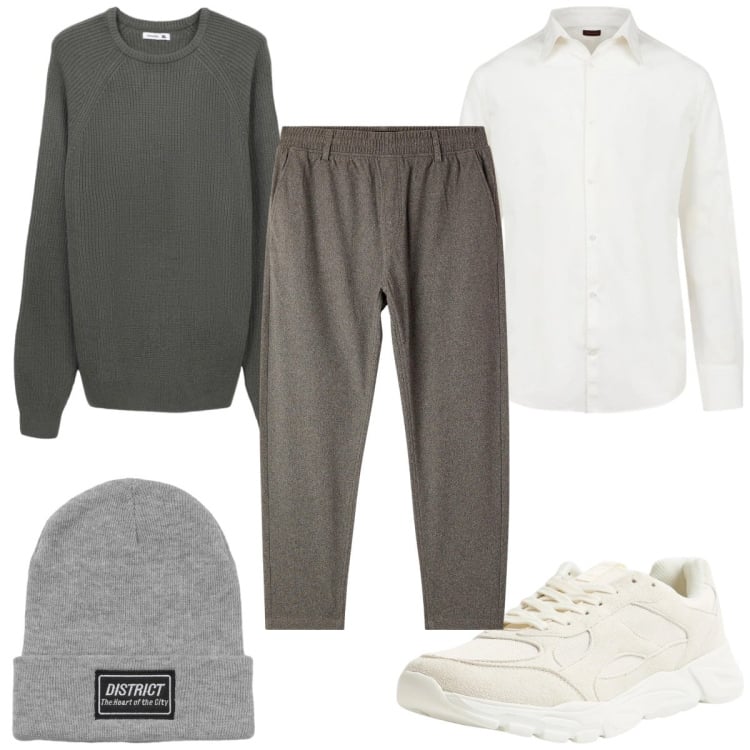 Outfit uomo - Smart casual low cost. Stile Casual per Tutti i giorni. Abbinamento con berretti, maglieria, pantaloni, sneakers, camicie.