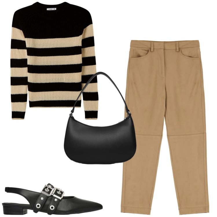 Outfit donna - Total look #2368268. Stile Basic per Tutti i giorni. Abbinamento con pantaloni chino, maglieria, ballerine, borse a tracolla.