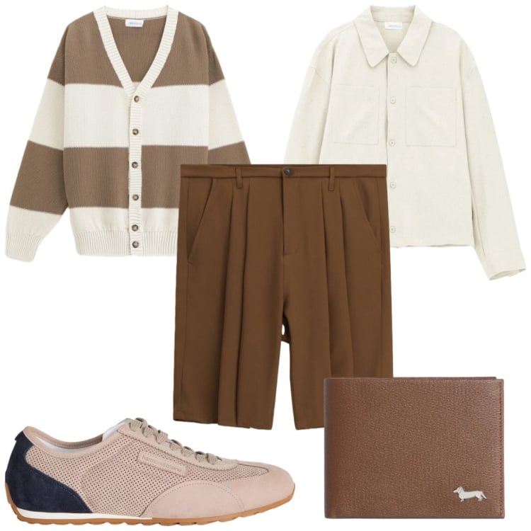 Outfit uomo - Verso la nuova stagione :bermuda. Stile Trendy per Tutti i giorni. Abbinamento con sneakers, portafogli, bermuda, cardigans, camicie.