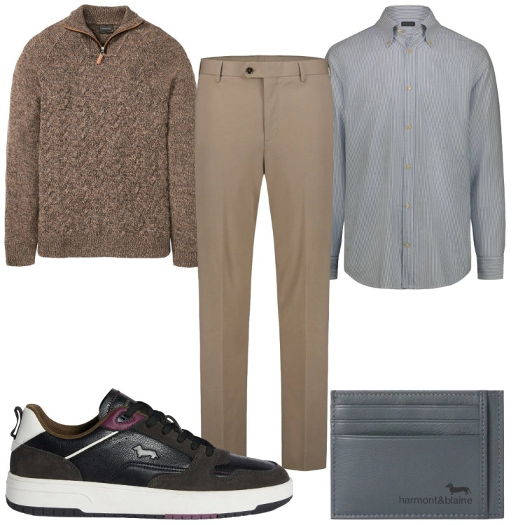Outfit uomo - Total look #2368281. Stile Casual per Tutti i giorni. Abbinamento con maglieria, sneakers, portafogli, pantaloni, camicie.