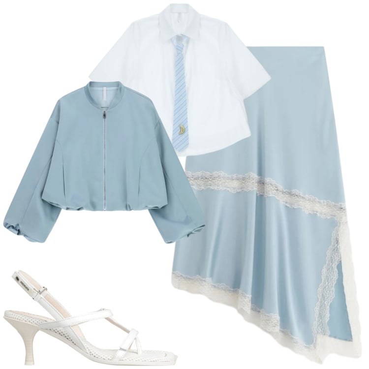 Outfit donna - Total look #2368295. Stile Trendy per Tutti i giorni. Abbinamento con infradito, gonne longuette, bomber, camicie a manica corta.