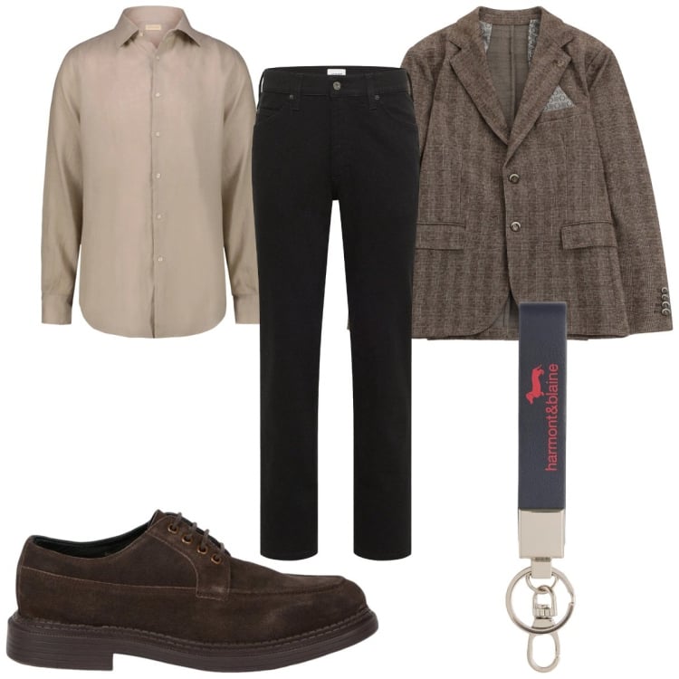 Outfit uomo - Total look #2368308. Stile Casual per Tutti i giorni. Abbinamento con jeans dritti, portachiavi, giacche, scarpe stringate, camicie.