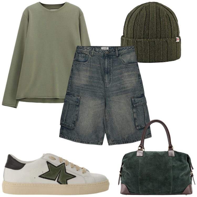 Outfit uomo - Total look #2368386. Stile Urban per Tutti i giorni. Abbinamento con sneakers, felpe, cappelli, borse sportive, pantaloni corti.