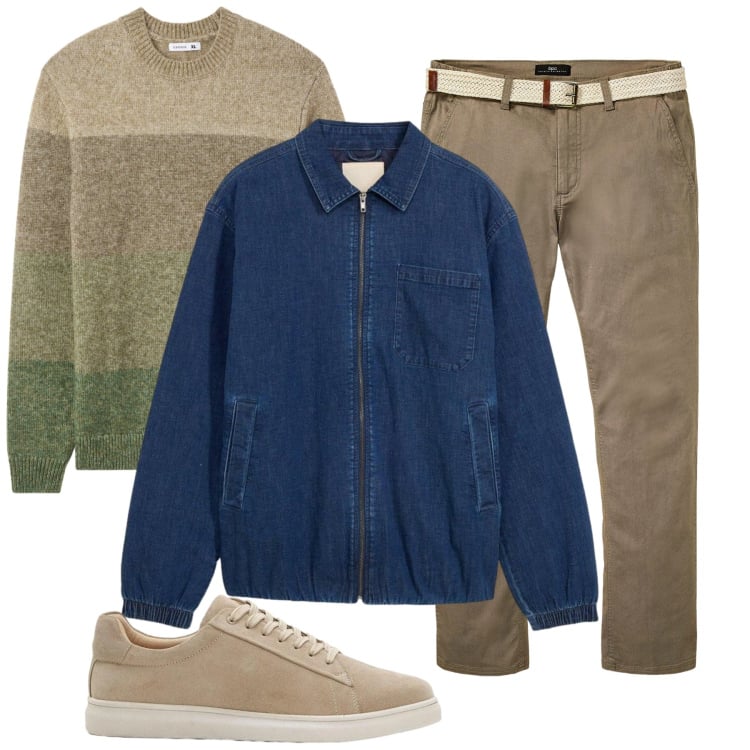 Outfit uomo - Total look #2368423. Stile Casual per Tutti i giorni. Abbinamento con pantaloni chino, giacche, sneakers, maglieria.