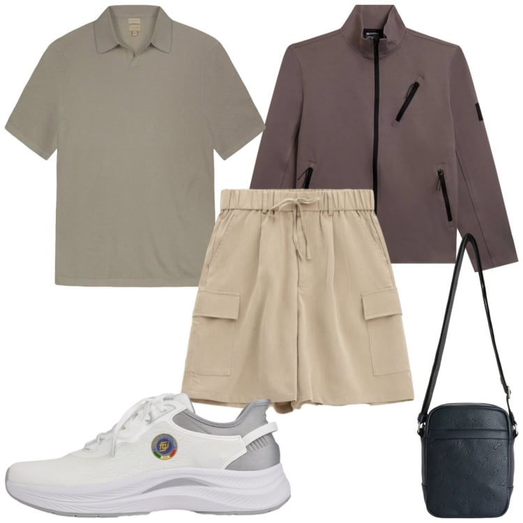 Outfit uomo - Total look #2368425. Stile Casual per Tutti i giorni. Abbinamento con borse sportive, bermuda, felpe, scarpe sportive, polo.