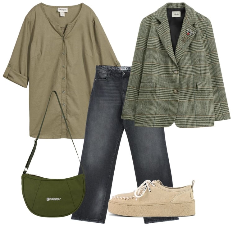 Outfit donna - Al passo. Stile Casual per Tutti i giorni. Abbinamento con bluse, borse a spalla, jeans, blazer, mocassini.