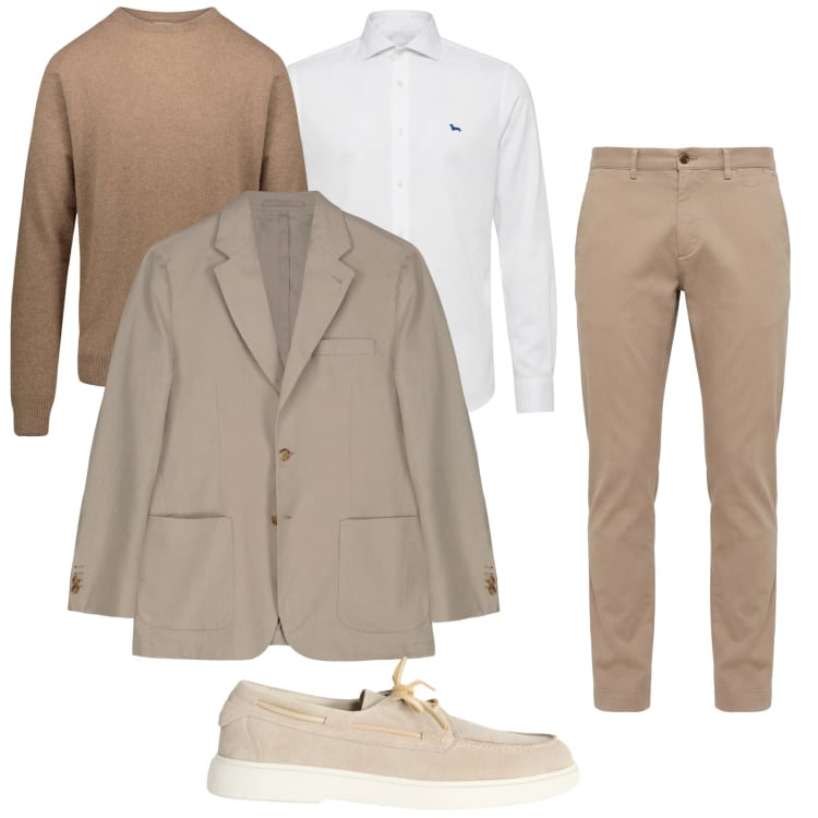 Outfit uomo - Total look #2368433. Stile Business/Elegante per Cerimonia. Abbinamento con scarpe stringate, pantaloni chino, camicie, maglieria, giacche.