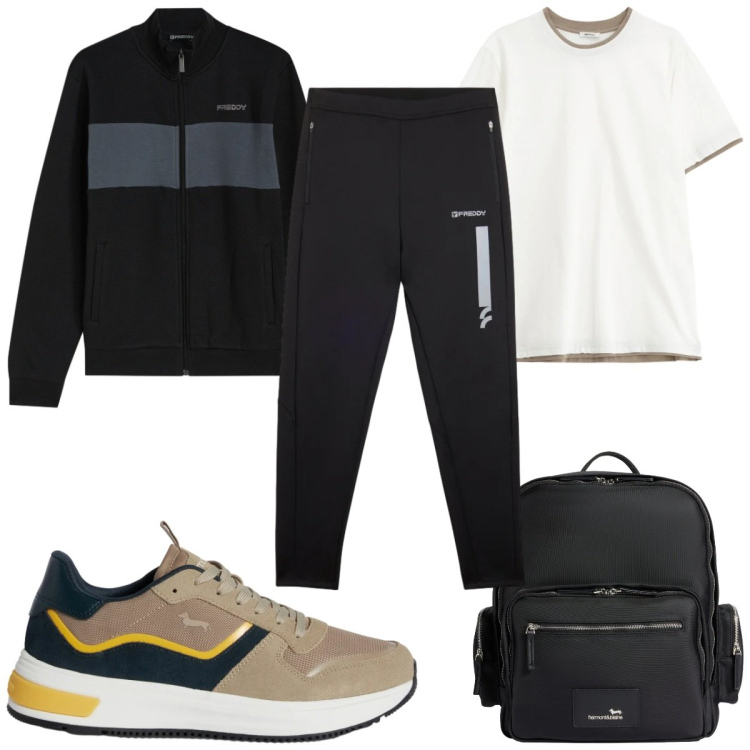 Outfit uomo - Total look #2368436. Stile Trendy per Sport. Abbinamento con sneakers, borse sportive, t-shirt, felpe, pantaloni.