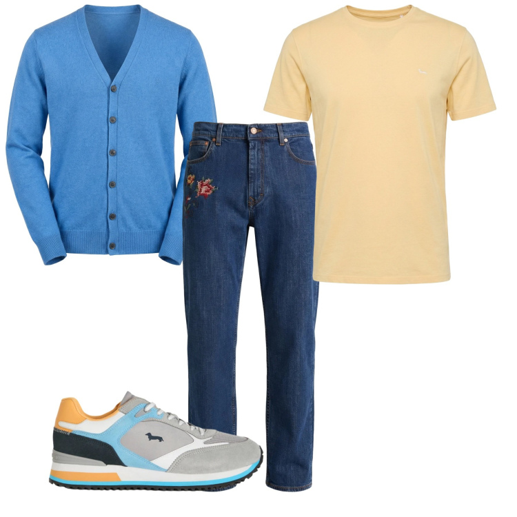 Outfit uomo - Relax time. Stile Casual per Tutti i giorni. Abbinamento con sneakers, jeans, t-shirt, cardigans.