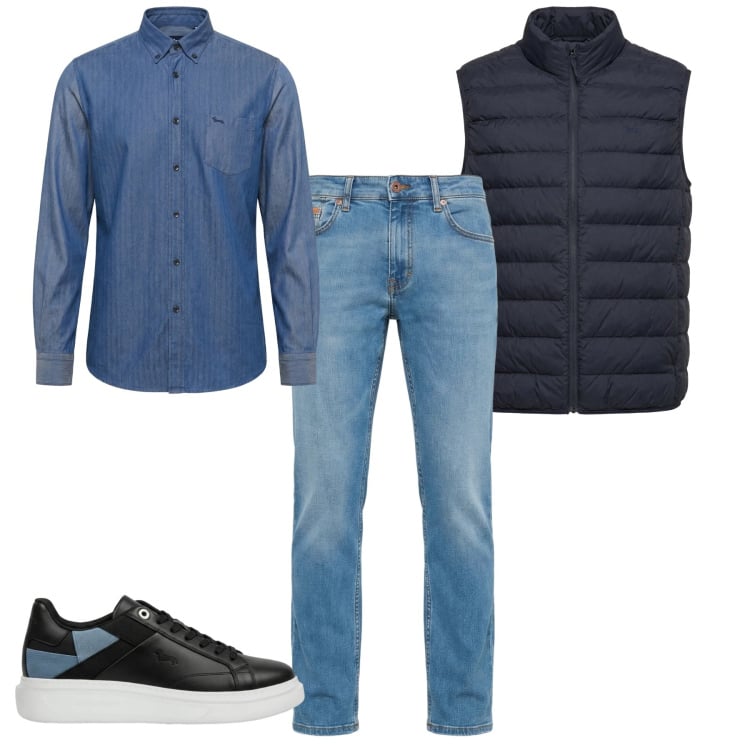 Outfit uomo - Weekend in smanicato. Stile Casual per Tutti i giorni. Abbinamento con piumini, sneakers, jeans, camicie.