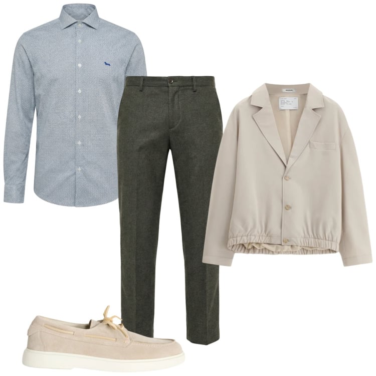 Outfit uomo - Libero. Stile Casual per Tutti i giorni. Abbinamento con scarpe stringate, camicie, pantaloni chino, giacche.