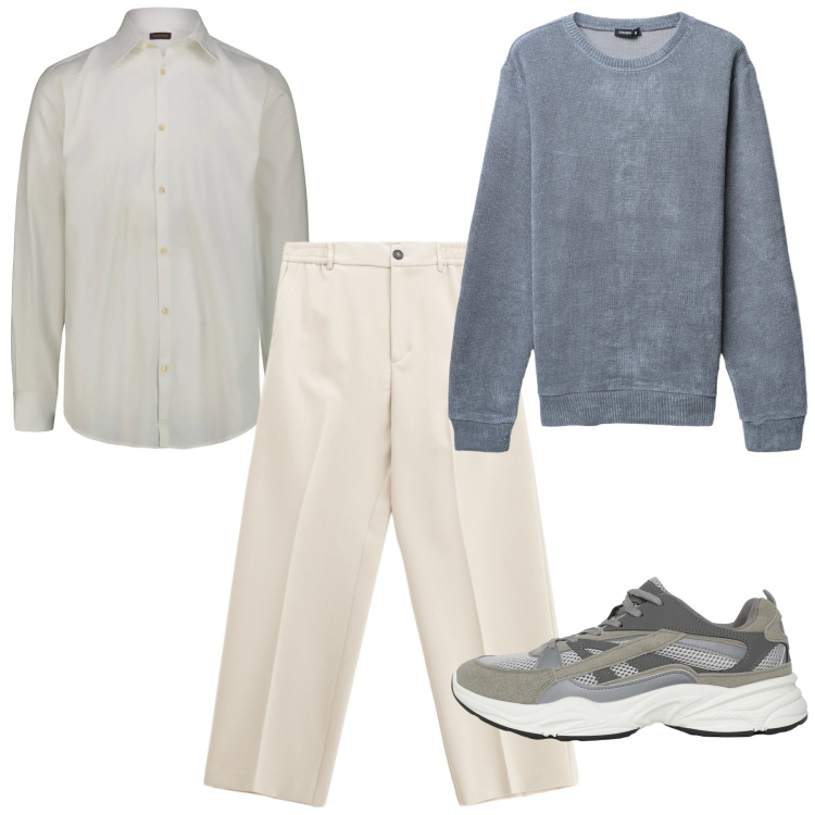 Outfit uomo - Neutri polverosi. Stile Casual per Tutti i giorni. Abbinamento con pantaloni, sneakers, maglieria, camicie.