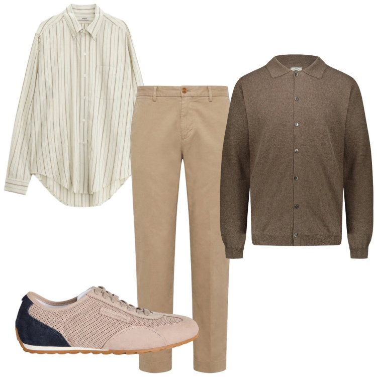 Outfit uomo - Righe su bianco. Stile Casual per Tutti i giorni. Abbinamento con sneakers, pantaloni chino, camicie, polo.