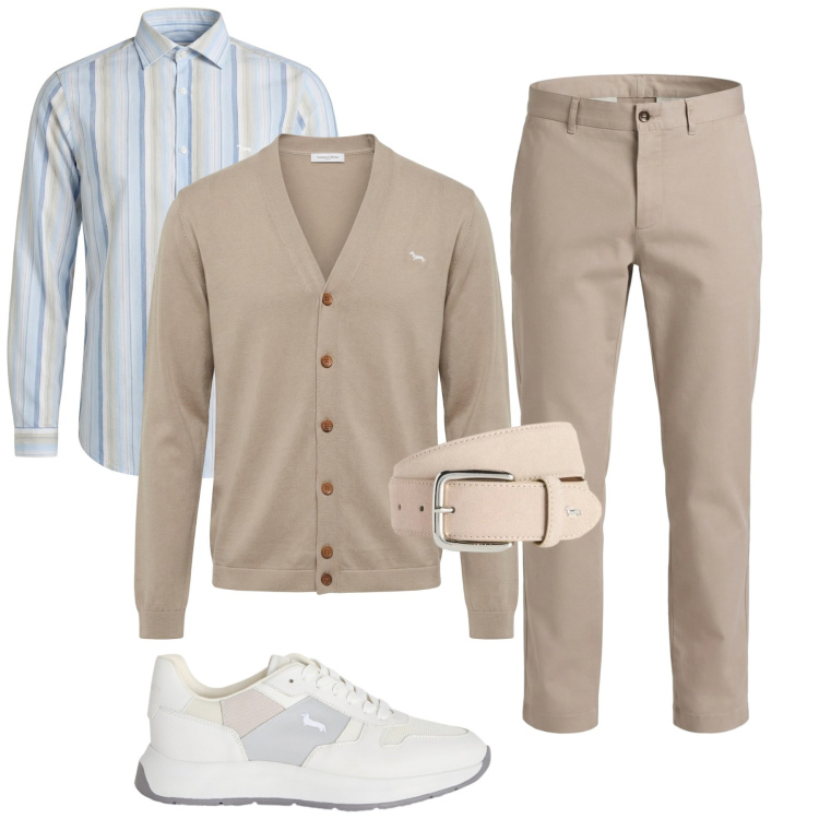 Outfit uomo - Total look #2368455. Stile Casual per Ufficio. Abbinamento con cinture, sneakers, camicie, pantaloni cargo, cardigans.