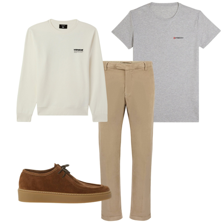 Outfit uomo - All day. Stile Casual per Tutti i giorni. Abbinamento con felpe, scarpe stringate, t-shirt, pantaloni.
